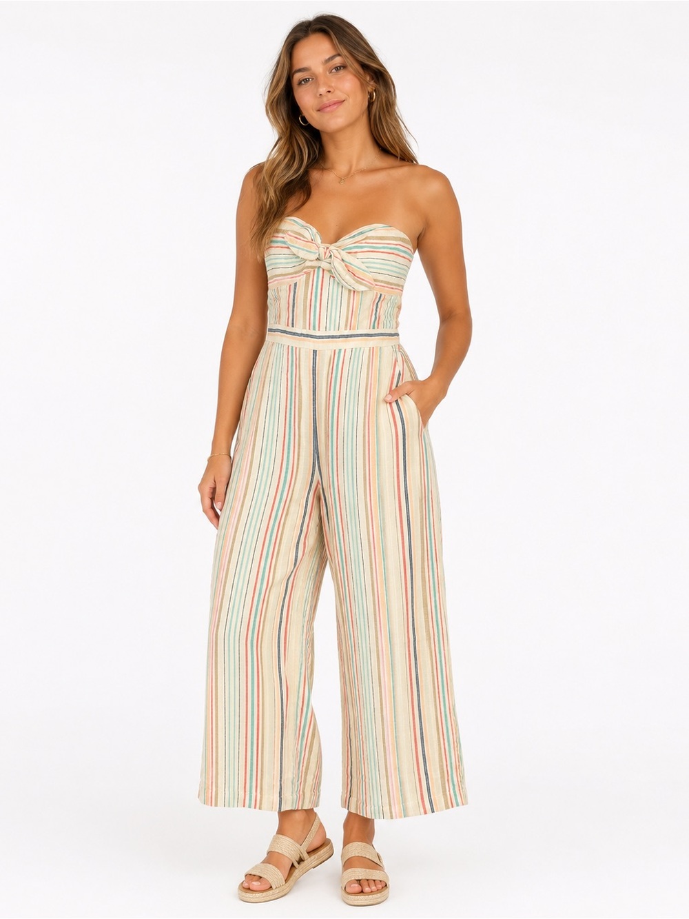 Parker Bohemia Striped Strapless Wide-Leg Jumpsuit Size 10 Coastal granddaughter